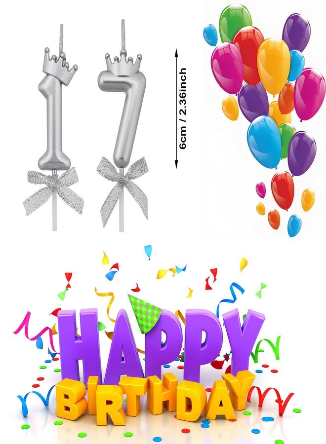 VSHILI 17 Birthday Candles, 17th Cake Candles, Silver Happy Birthday Number 17 Candles Cake Topper Decorations for Party Kids Boys Girls - Image 2